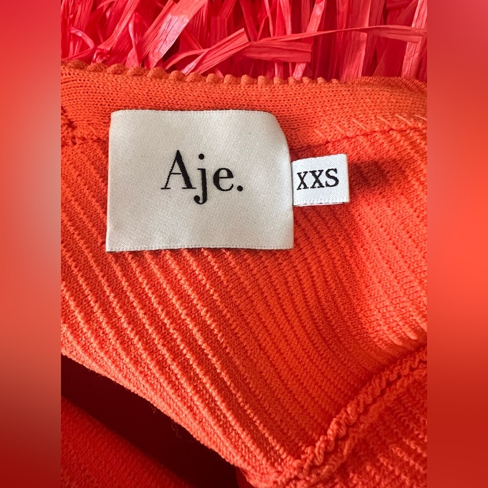 SUPER RARE Aje Raffia Trimmed Ribbed Stretch Knit Midi Dress Orange Size XXS. - Picture 8 of 12